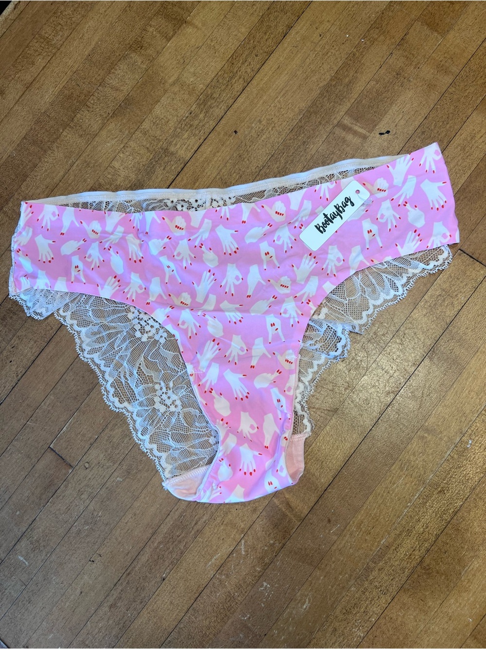 NWT Bootaybag Pink Print and Lace Back Cheeky Panties